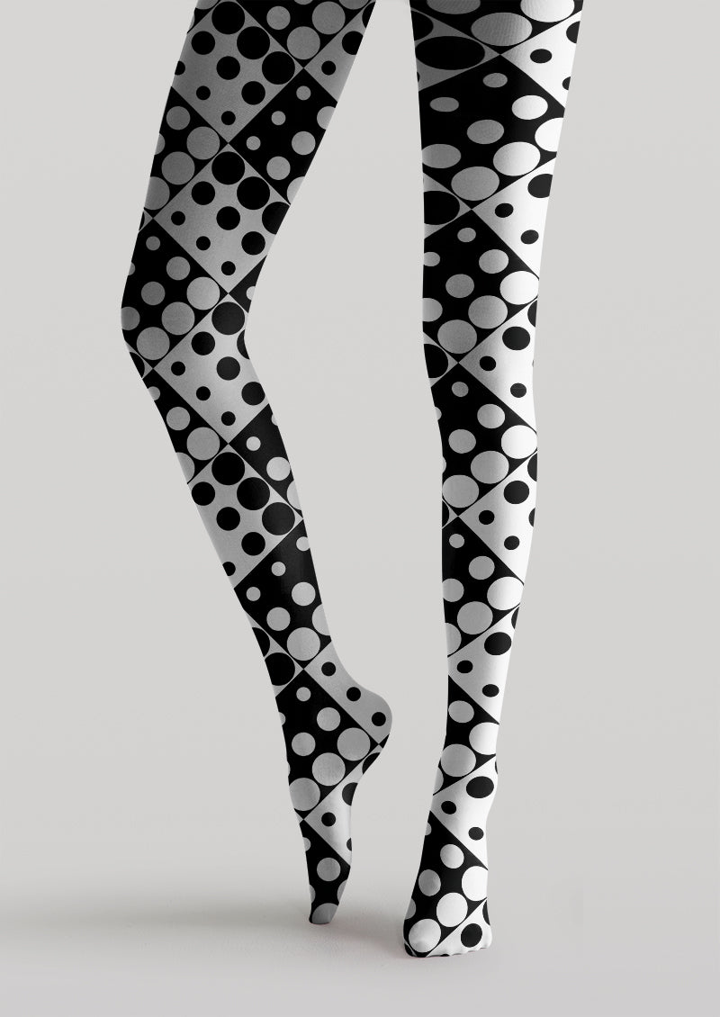 Black White Geometric Polka Dot Plaid Tights Hosiery Pantyhose