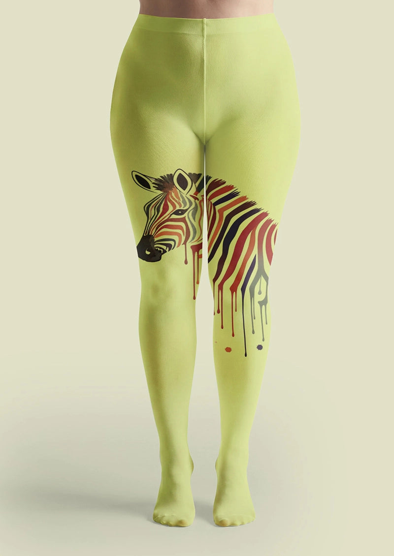Green Zebra Floral Graphic Animal Print Tights Hosiery Pantyhose