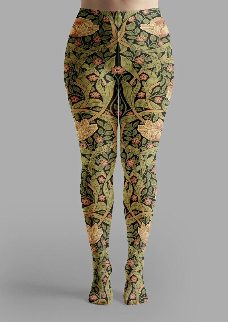 Green Leaf and Bloom Tights