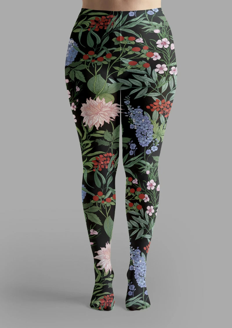 Wildflower Berry Botanical Tights Hosiery Pantyhose