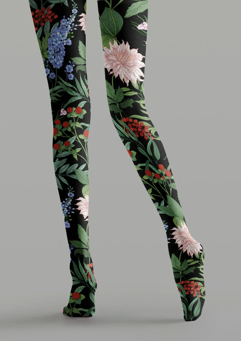 Wildflower Berry Botanical Tights Hosiery Pantyhose