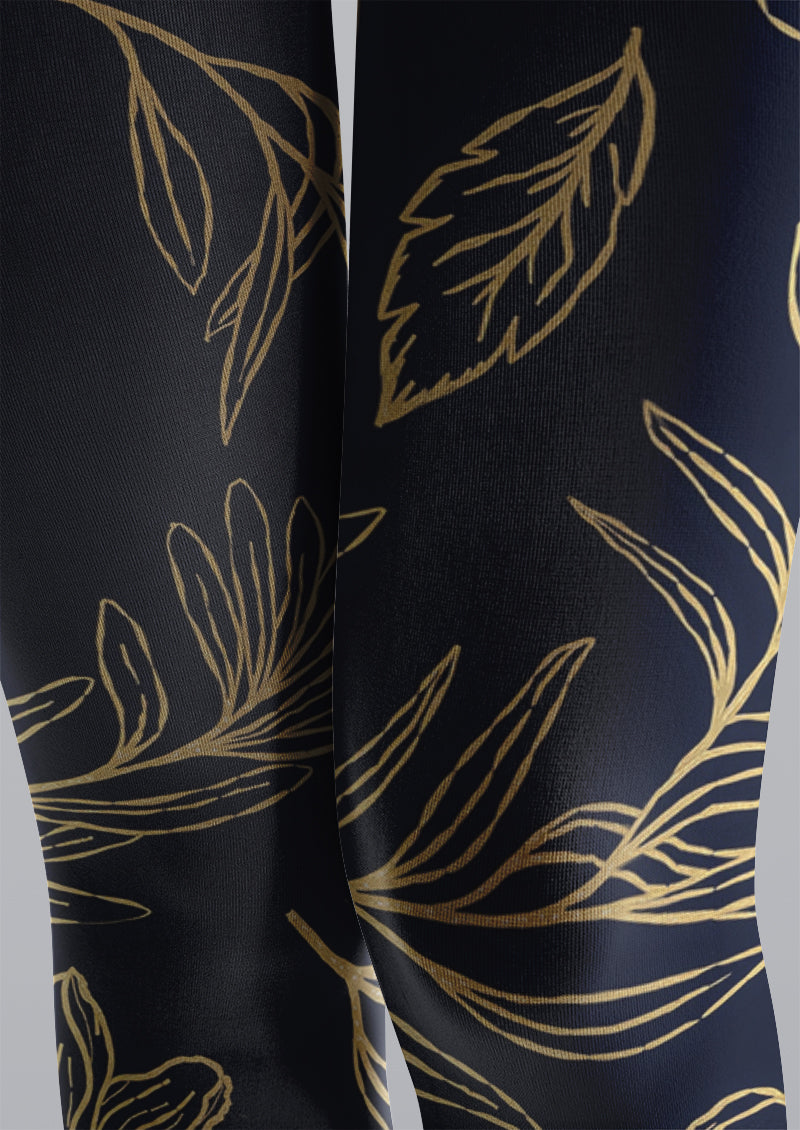 Luxury Gold Line Botanical Floral Pattern Tights Hosiery Pantyhose