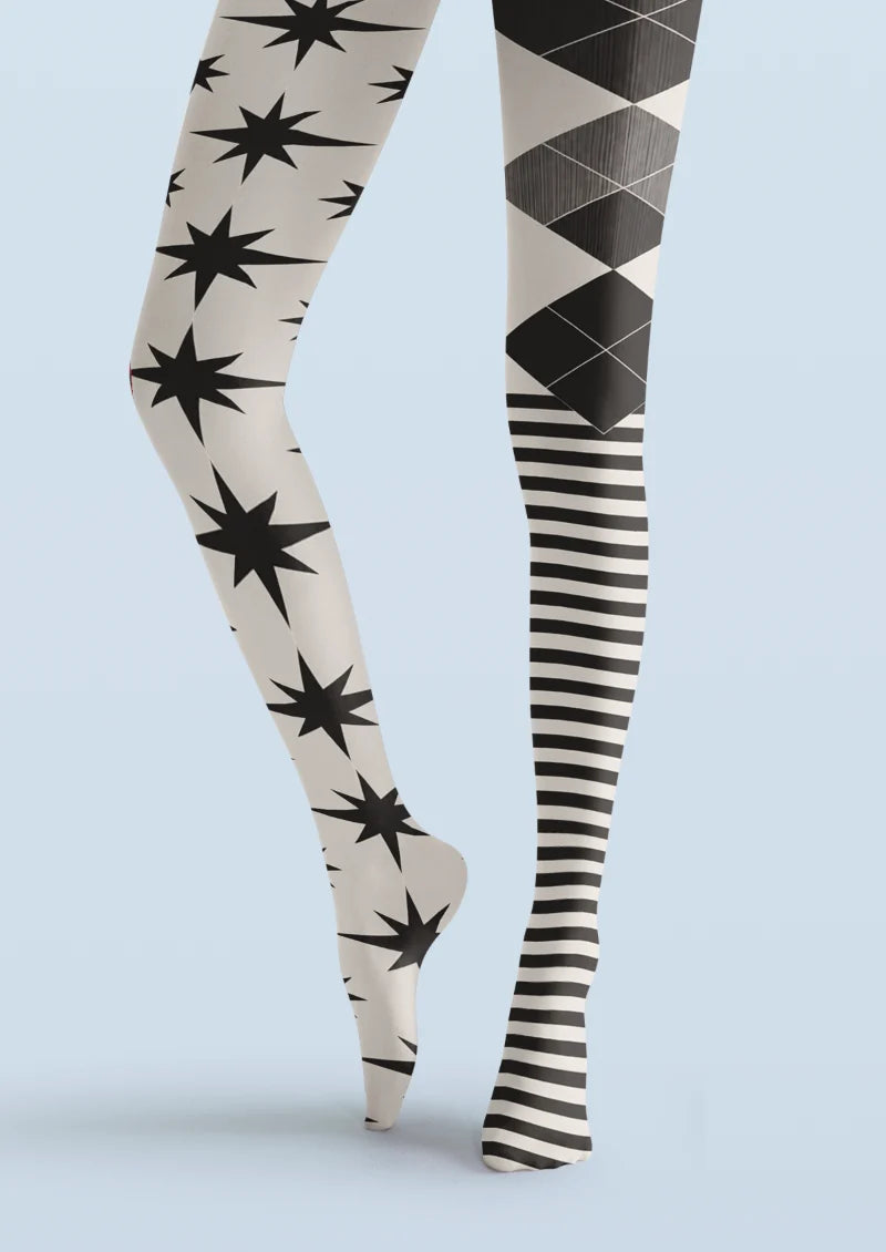 Black Geometric Stripe Tights