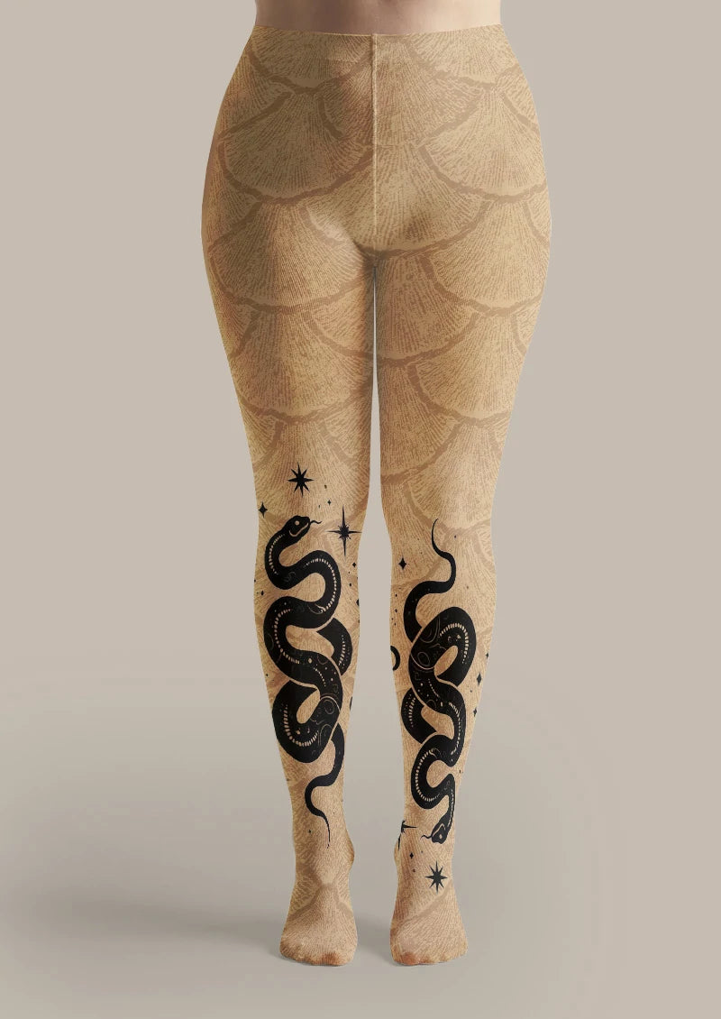 Beige Snake Tattoo Tights