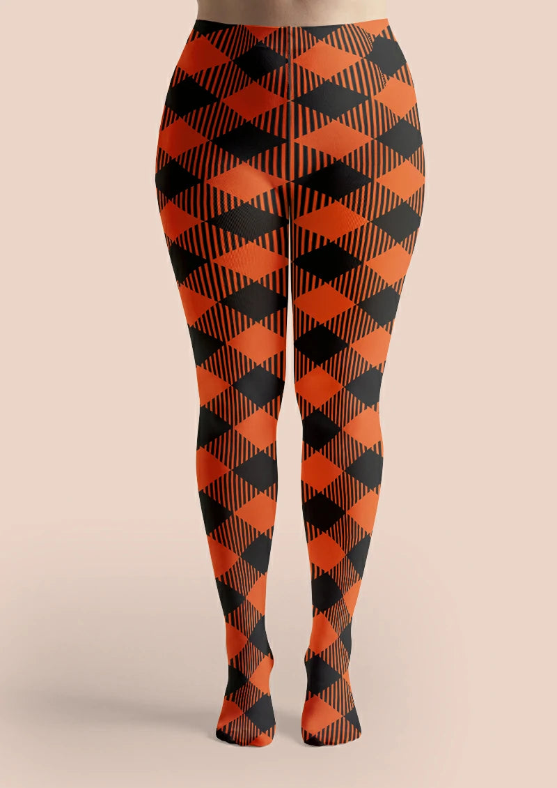 Orange Black Diamond Tights