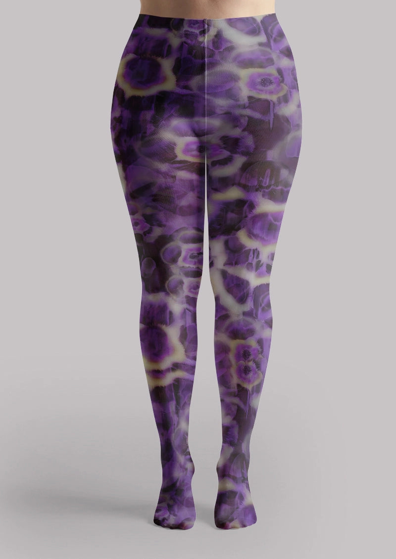 Purple Abstract Floral Print Tights Hosiery Pantyhose