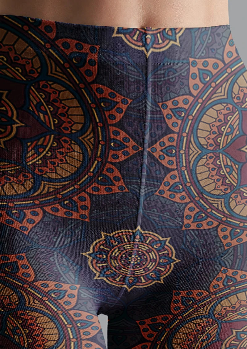 Navy Orange Mandala Printed Tights | Marcellise