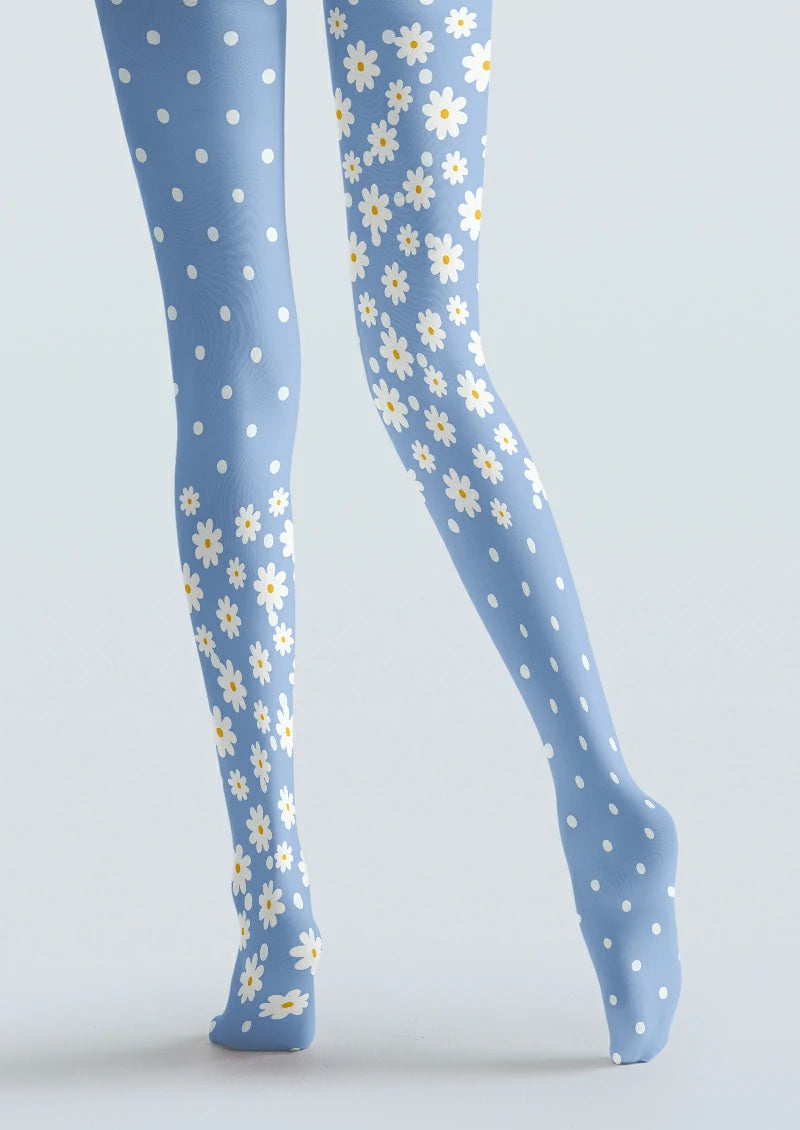 Blue Daisy Polka Dot Tights