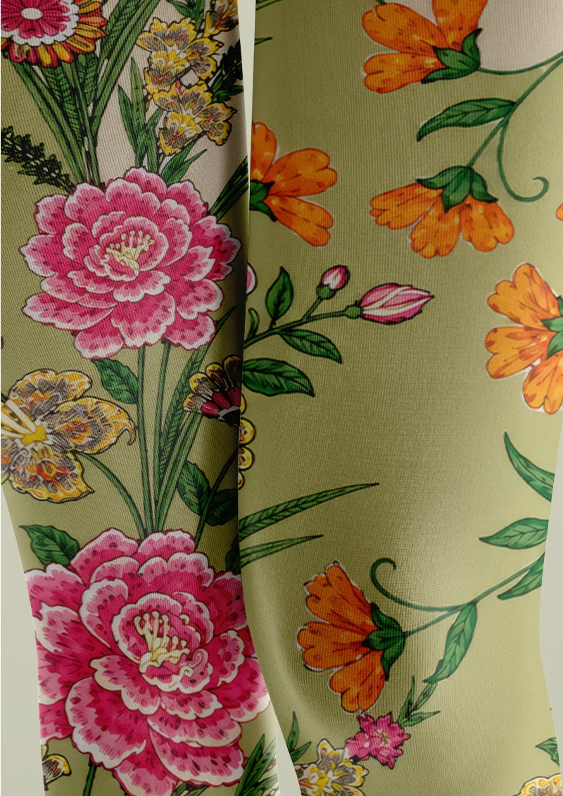 Vintage Garden Floral Tights Hosiery Pantyhose