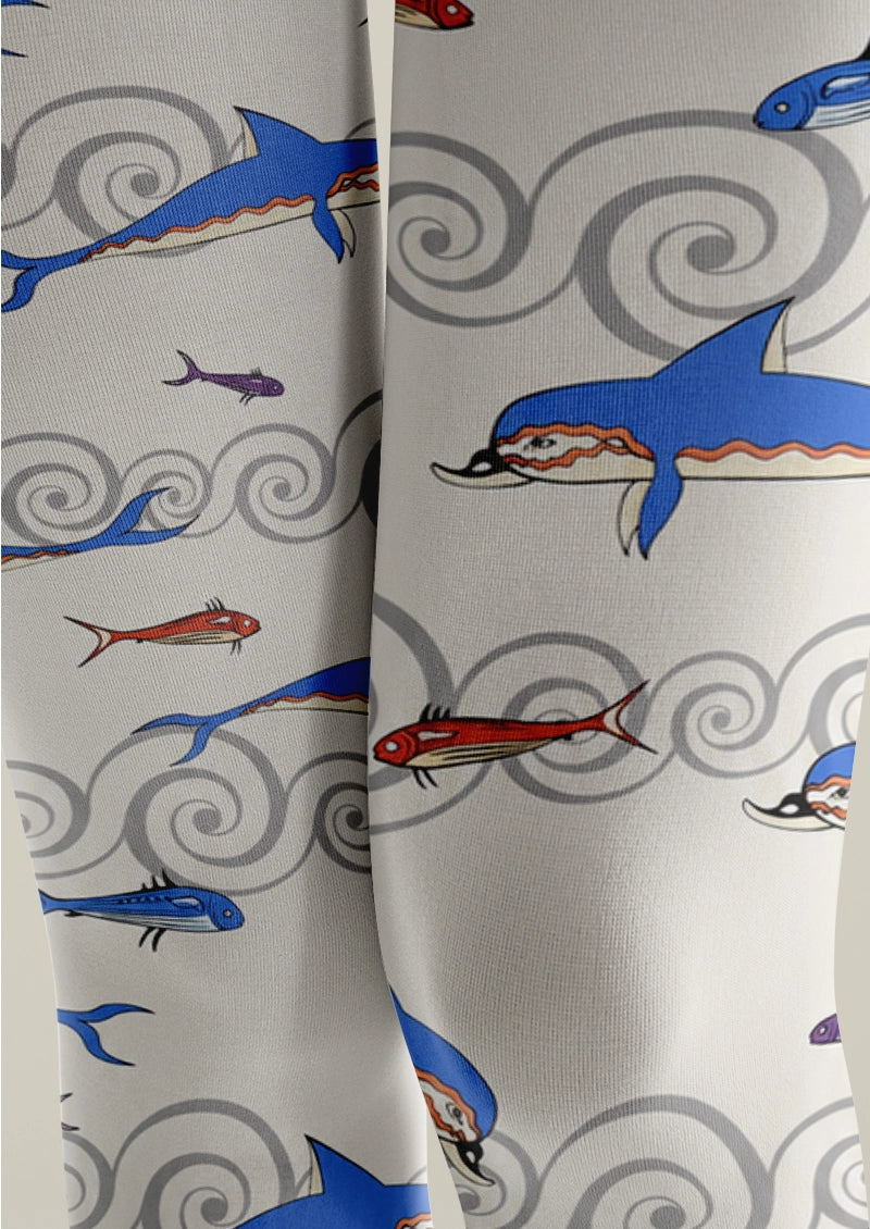 Ocean Fish Wave Print Tights Hosiery Pantyhose