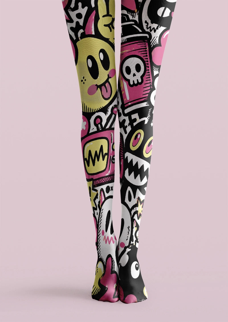 Y2K Cartoon Emoji & Skull Graphic Tights Hosiery Pantyhose