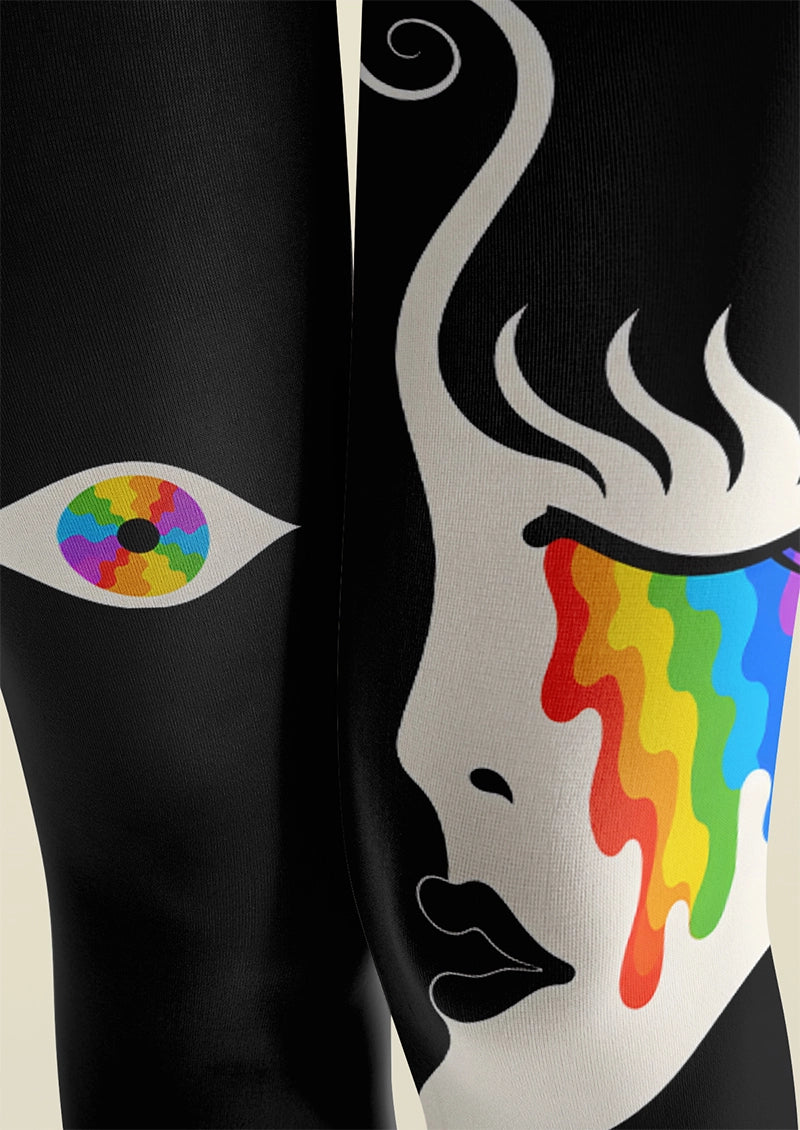 Rainbow Tear Face Graphic & Artistic Tights Hosiery Pantyhose