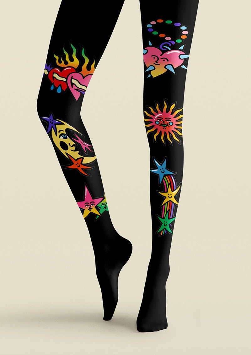 Cosmic Hearts & Stars Graphic & Artistic Tights Hosiery Pantyhose