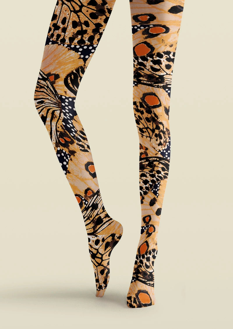 Beige Orange Butterfly Tights