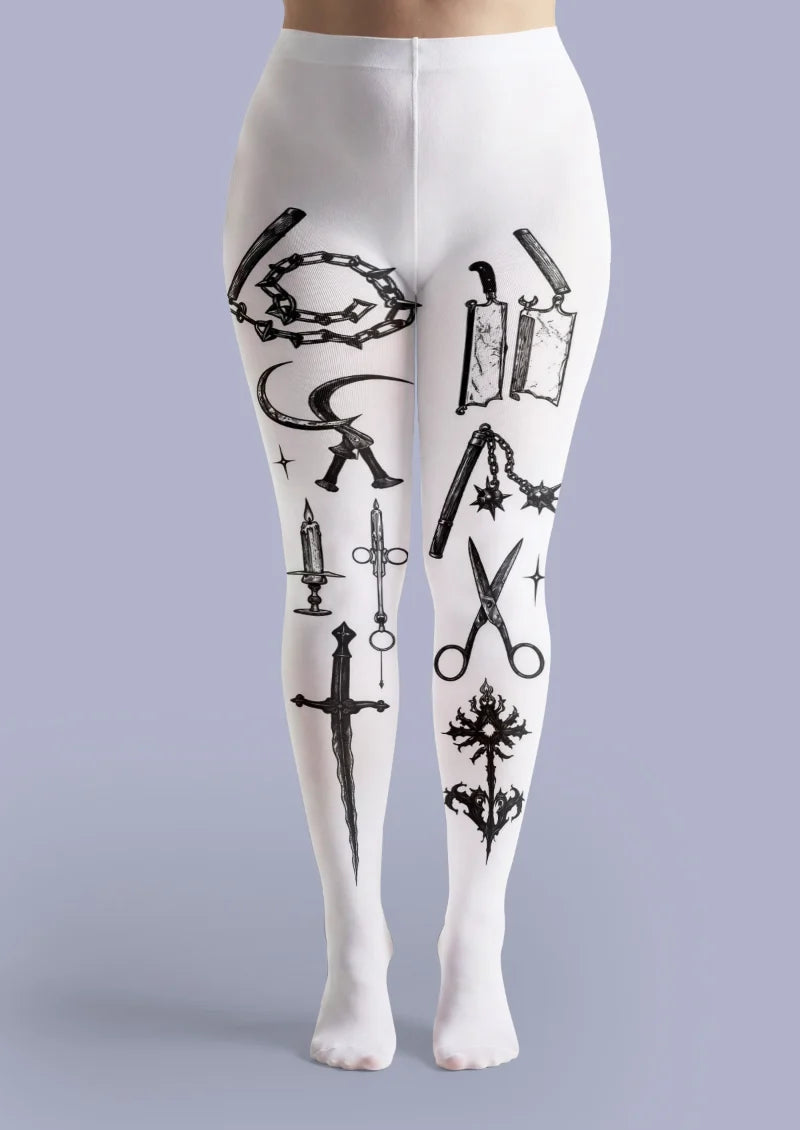 White Weapon Tattoo Tights