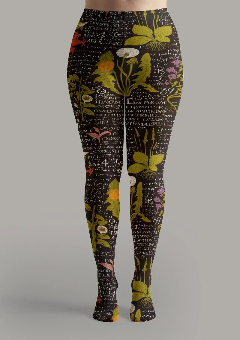 Botanical Script Floral Tights Hosiery Pantyhose