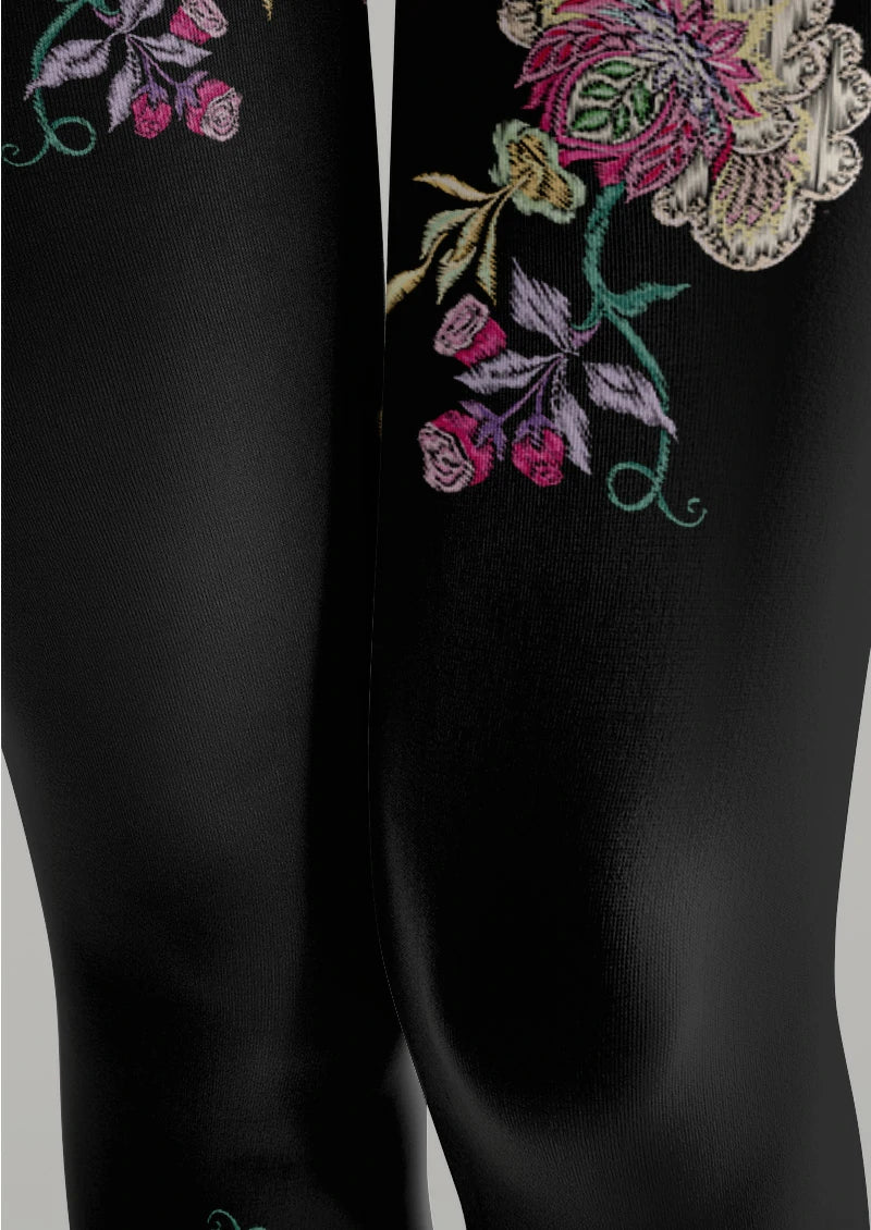 Black Pink Climbing Floral Tights