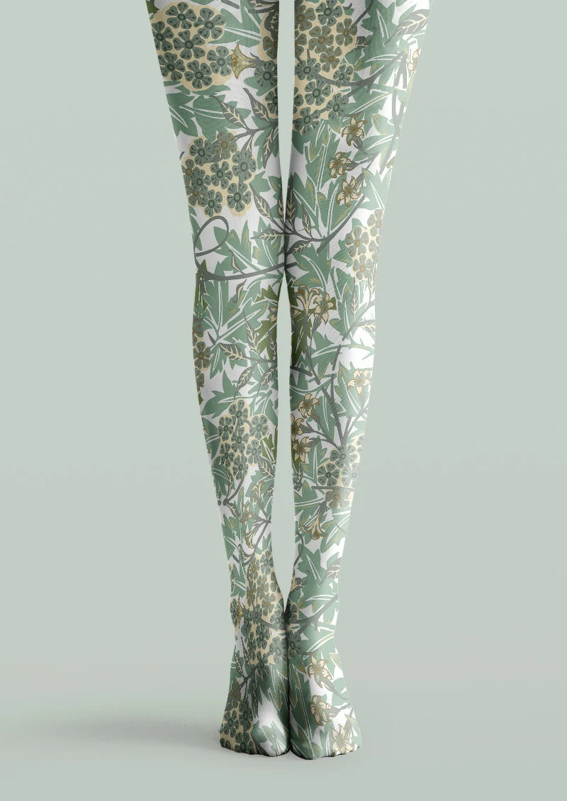 Sage Botanical Vine Floral Tights Hosiery Pantyhose