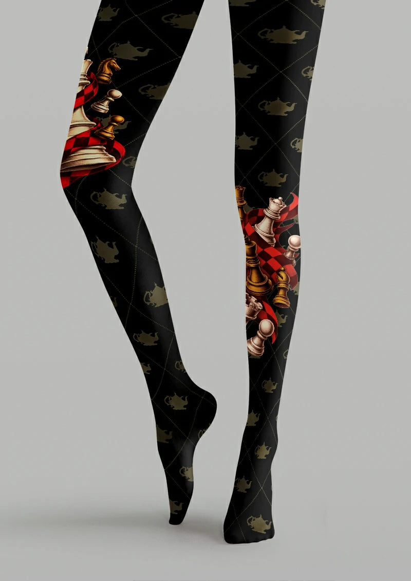 Black Chess Piece Argyle Tights