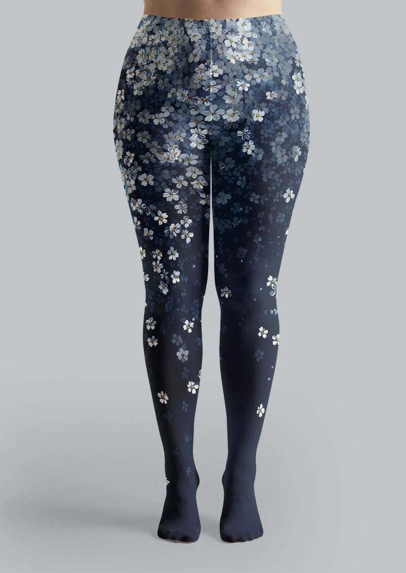 Midnight Blossom Gradient Floral Tights Hosiery Pantyhose