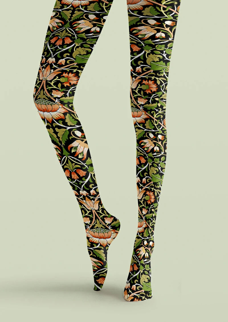 Black Floral Vine Tights