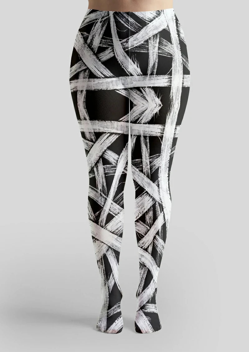 Black White Crosshatch Tights