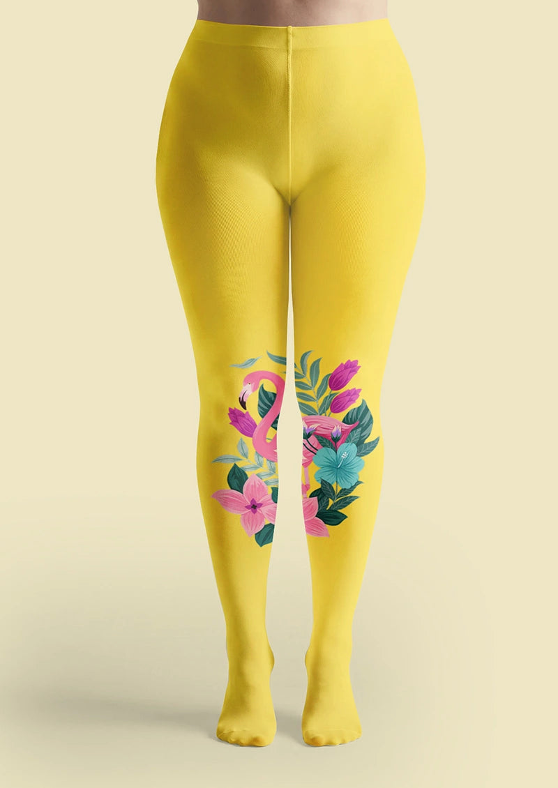 Flamingo Floral Print Tights Hosiery Pantyhose
