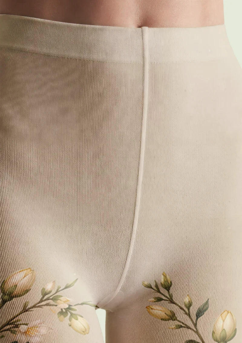 Beige Swan and Pocket Watch Tights