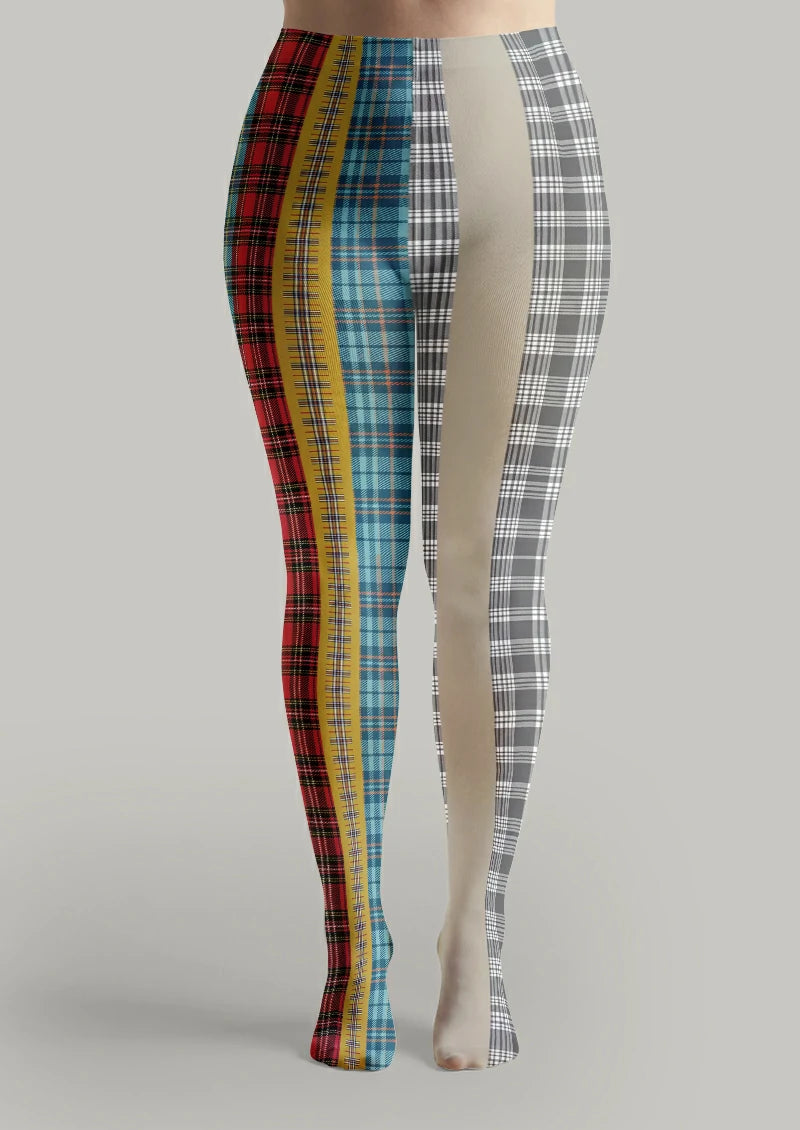 Gray Mixed Plaid Tights