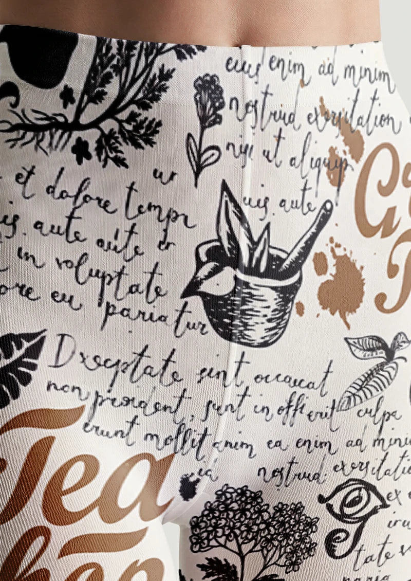 Vintage Tea Script Graphic Tights Hosiery Pantyhose