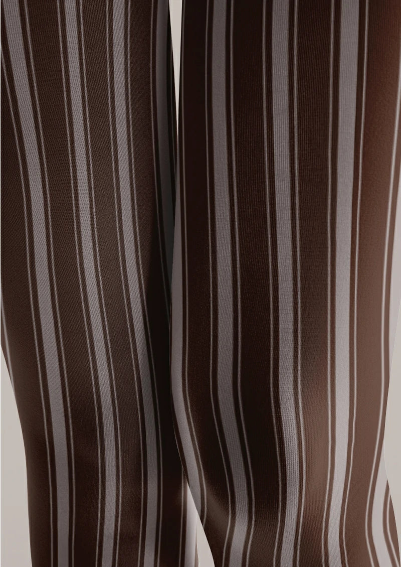 Brown Vertical Stripe Tights