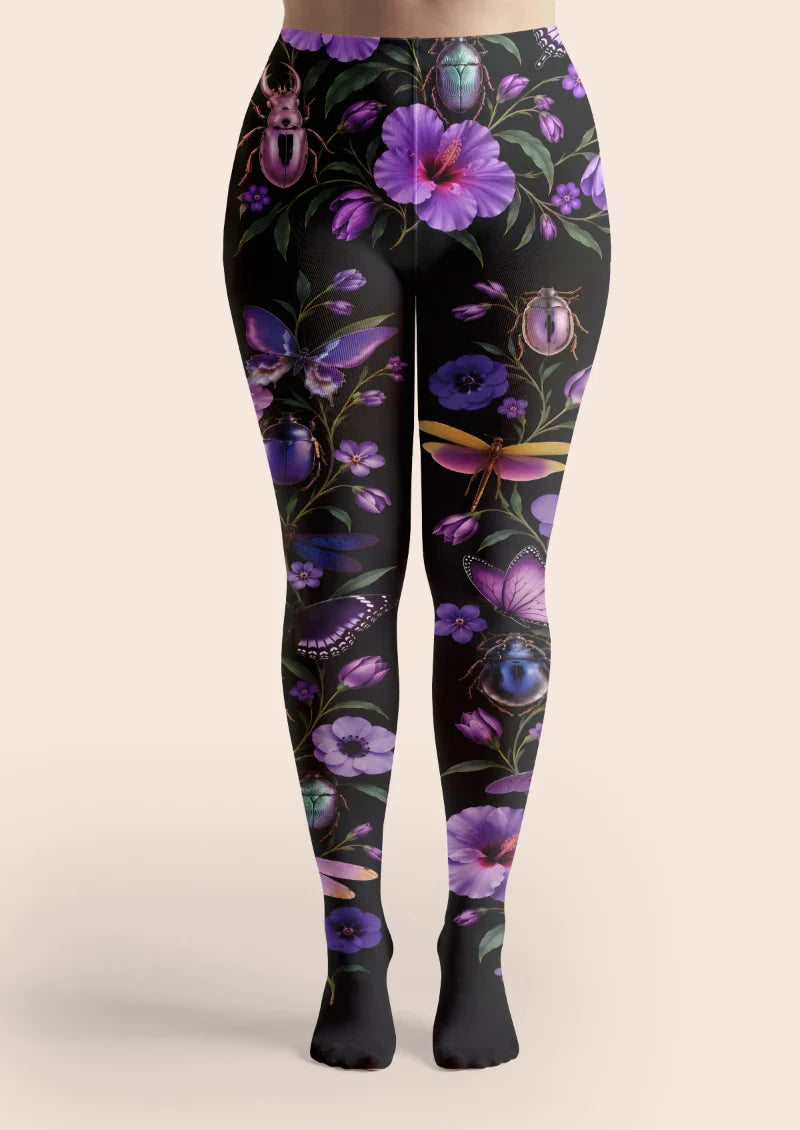 Black Floral and Insect Tights