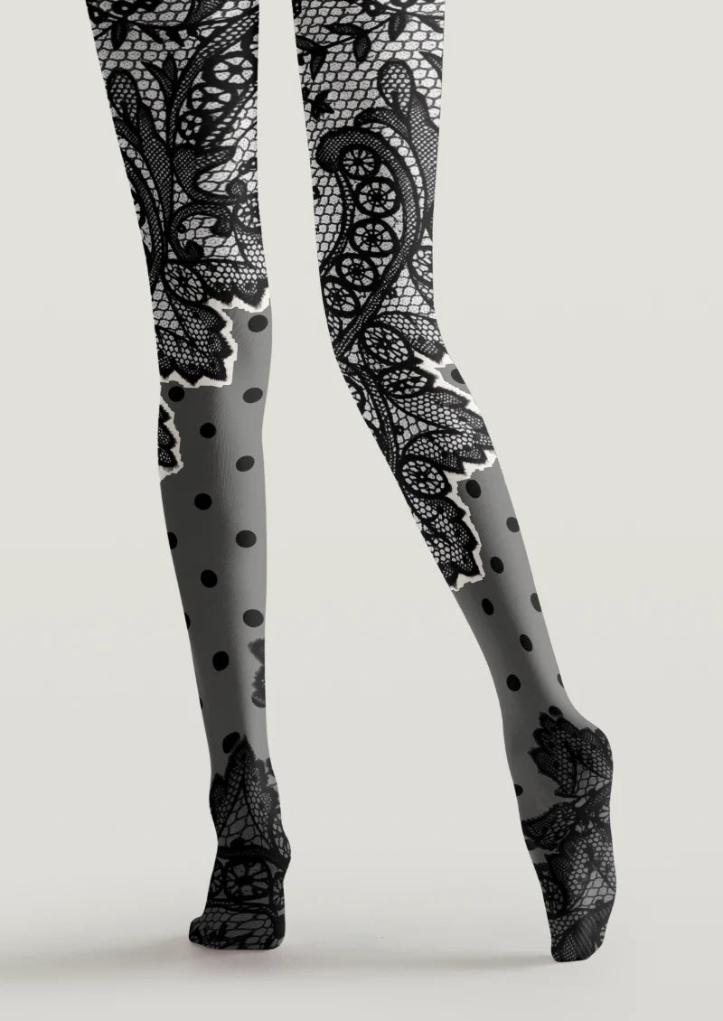 Black Lace Floral Polka Dot Tights