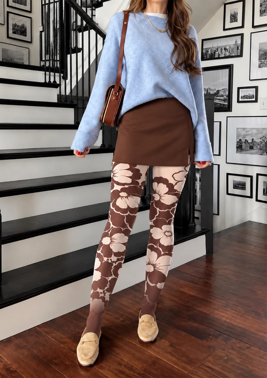 Brown Oversized Floral Tights
