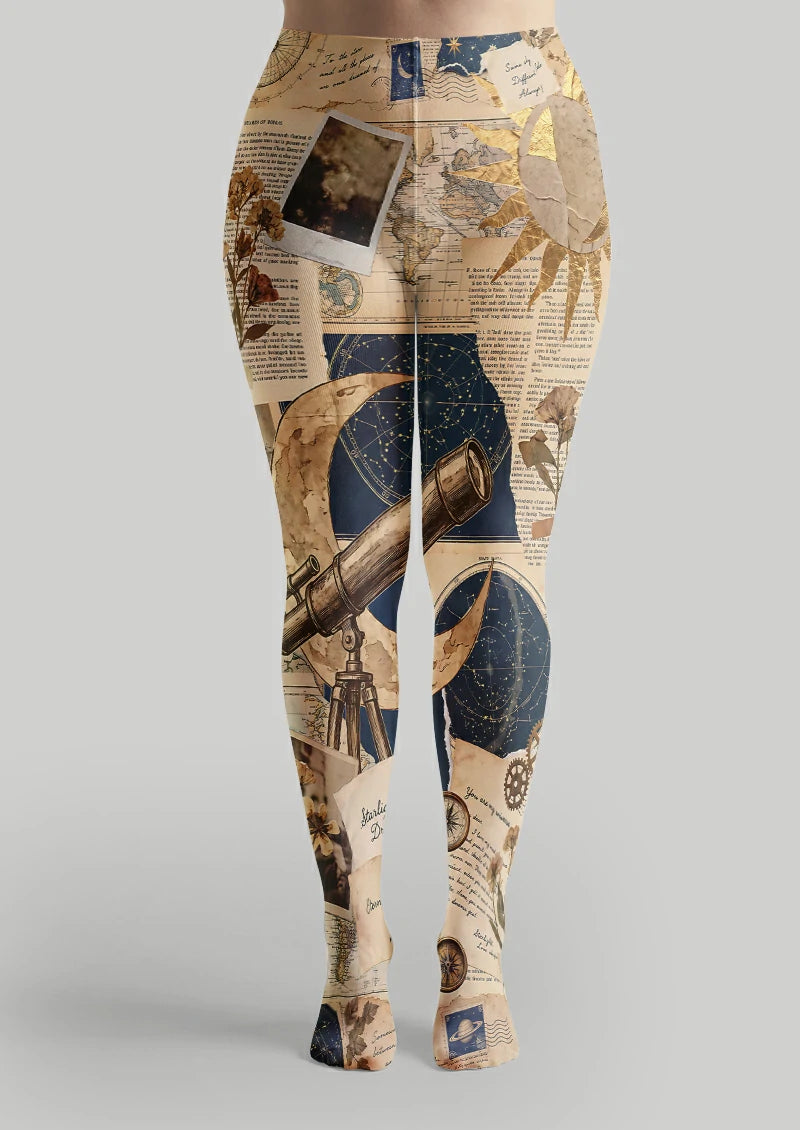 Beige Celestial Collage Tights