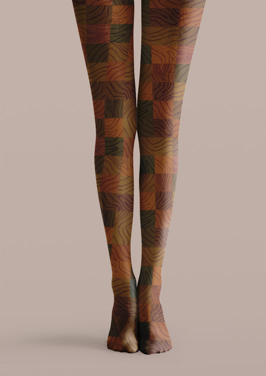 Retro Wood Grain Plaid Pattern Tights Hosiery Pantyhose