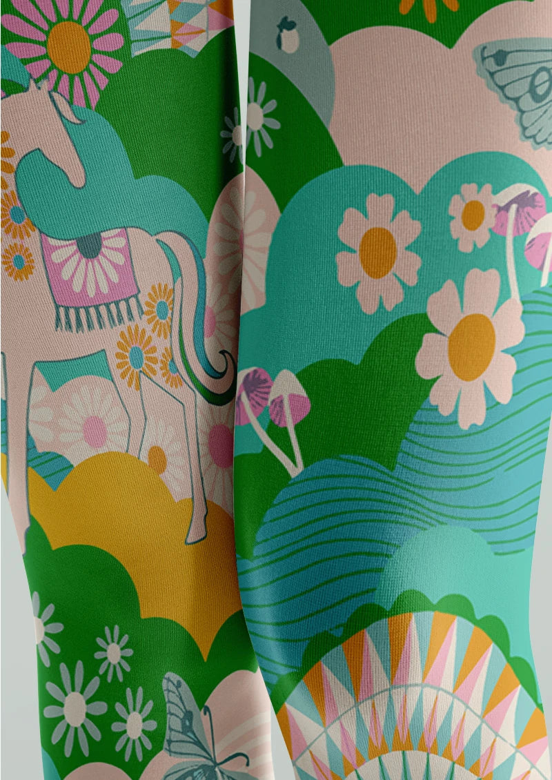 Retro Carousel Garden Graphic Tights Hosiery Pantyhose