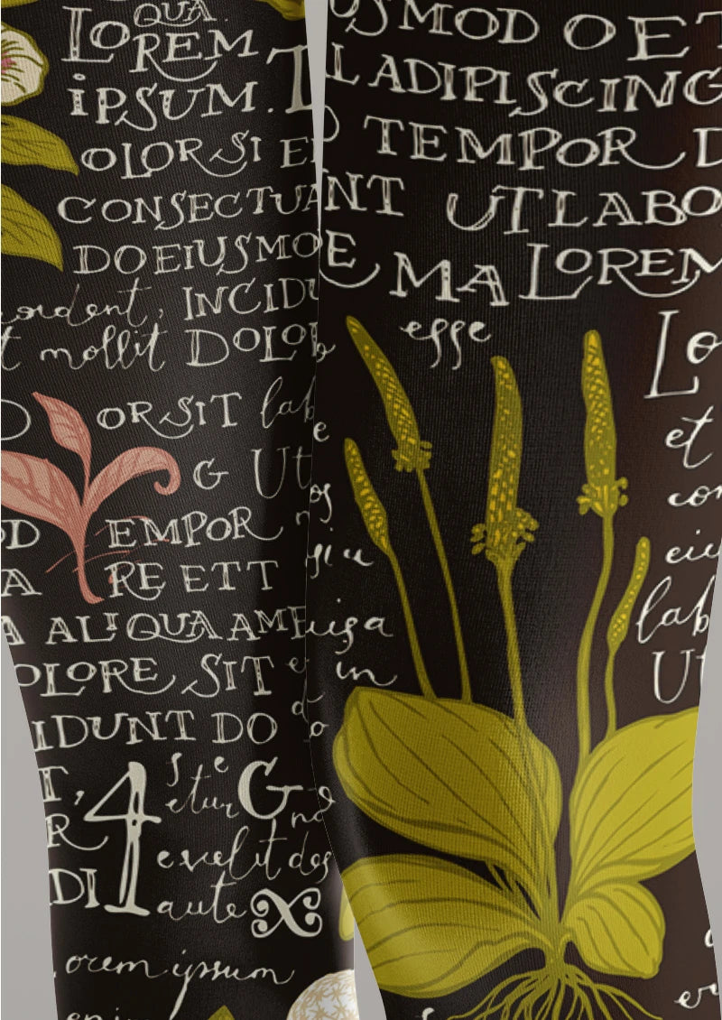 Botanical Script Floral Tights Hosiery Pantyhose