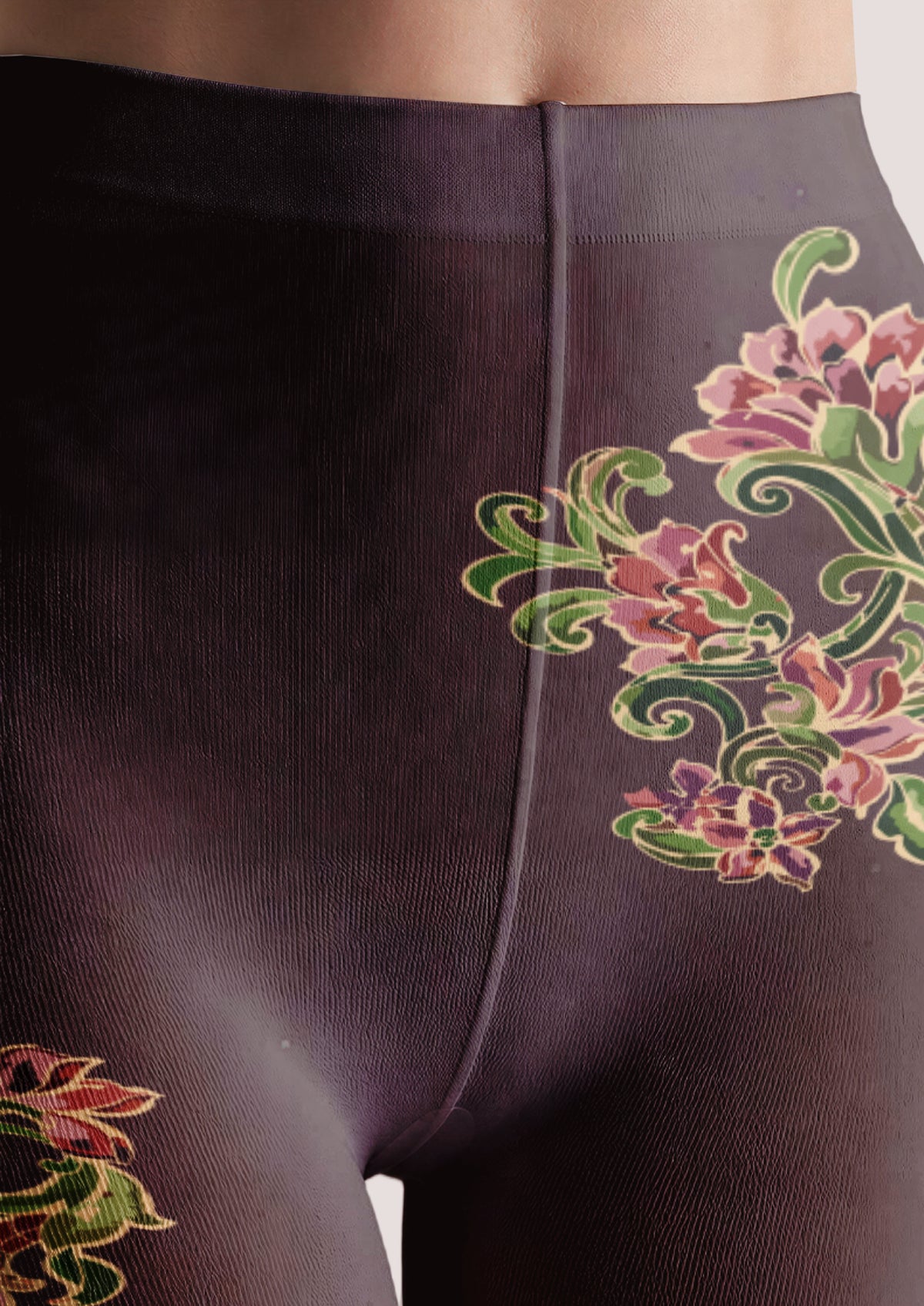 Brown Floral Bouquet Tights