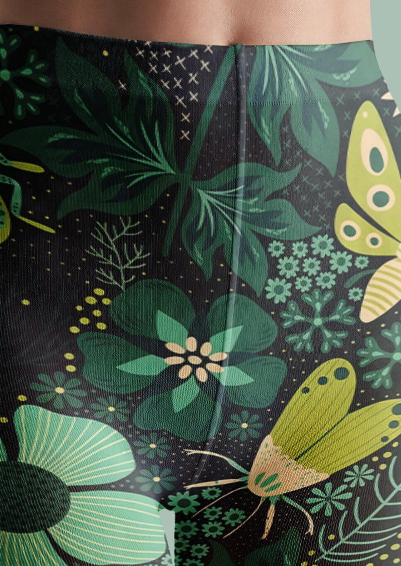Botanical Moth and Floral Print Tights Hosiery Pantyhose