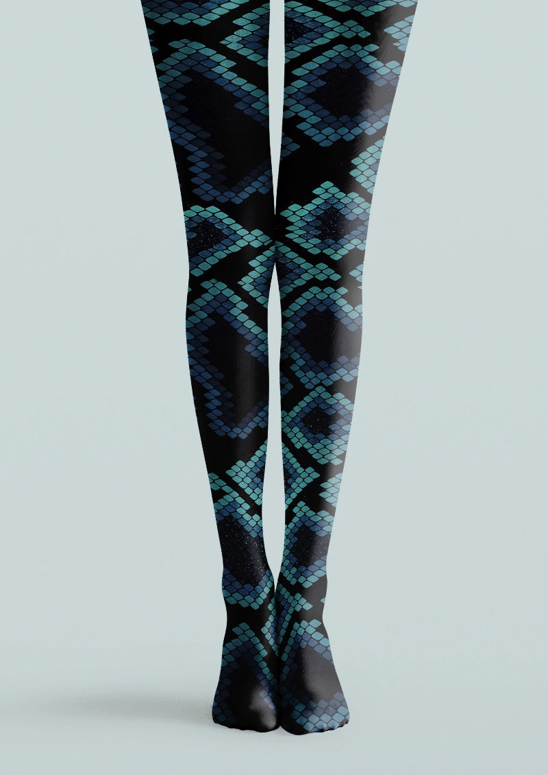 Blue Diamond Scale Animal Print Tights Hosiery Pantyhose
