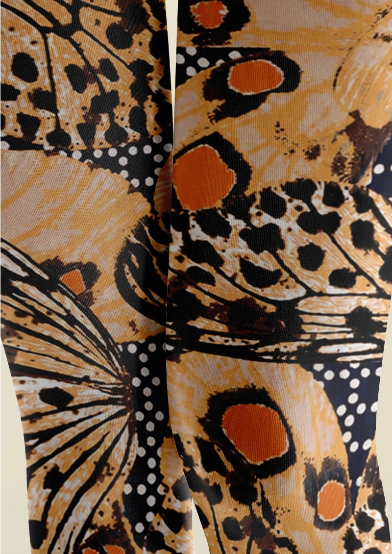 Beige Orange Butterfly Tights