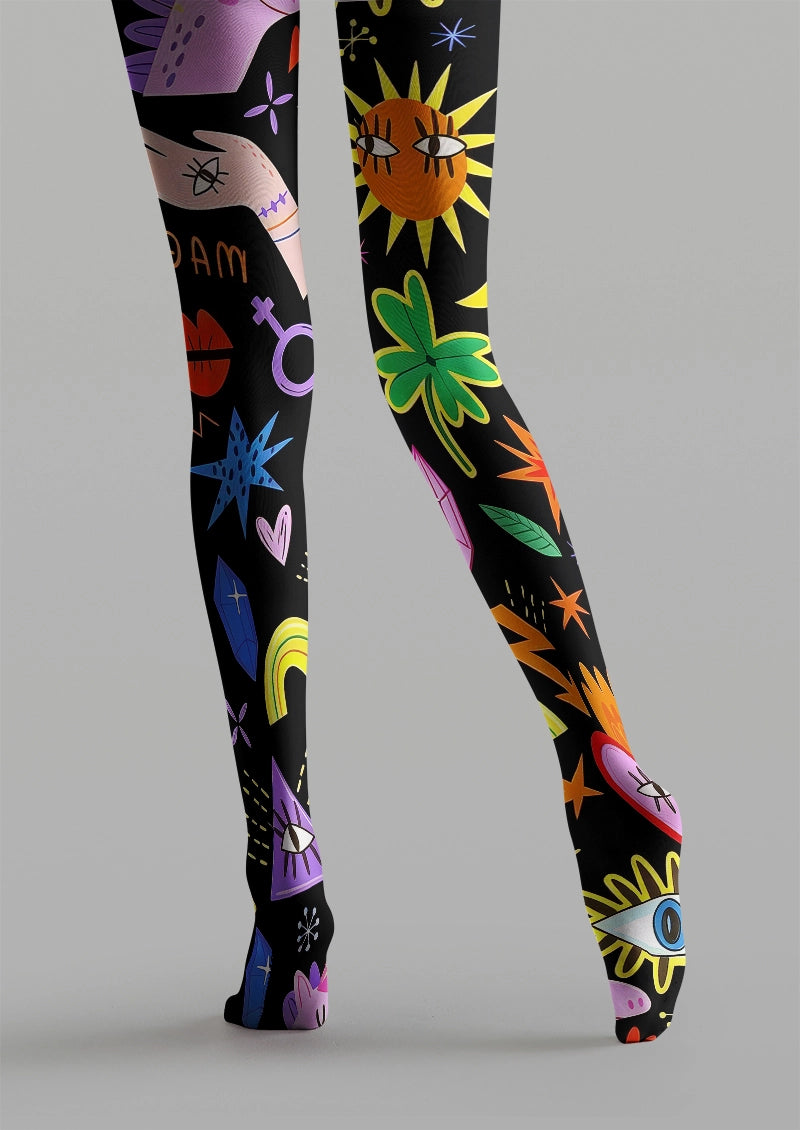 Whimsical Magic Eye & Clover Graphic Tights Hosiery Pantyhose