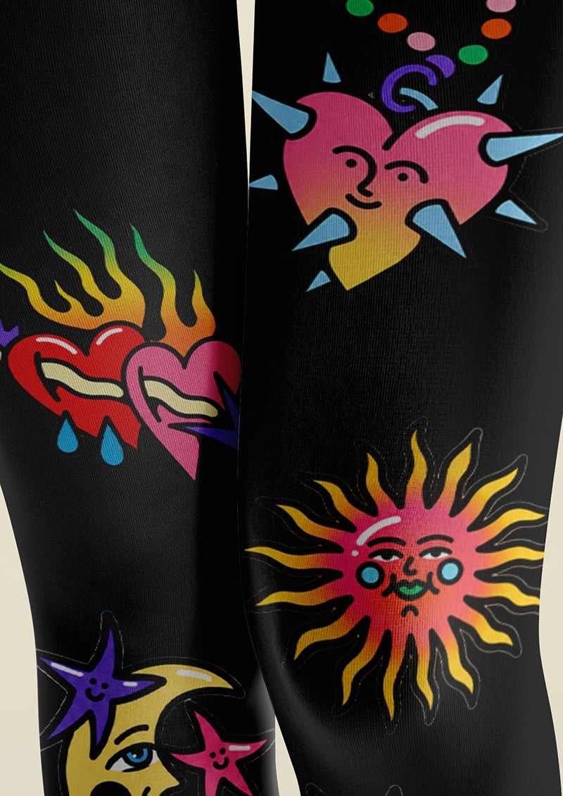 Cosmic Hearts & Stars Graphic & Artistic Tights Hosiery Pantyhose