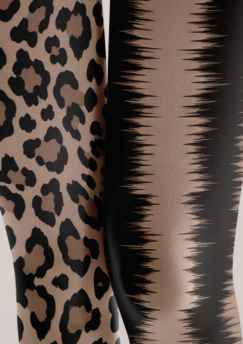 Beige Leopard Zebra Tights