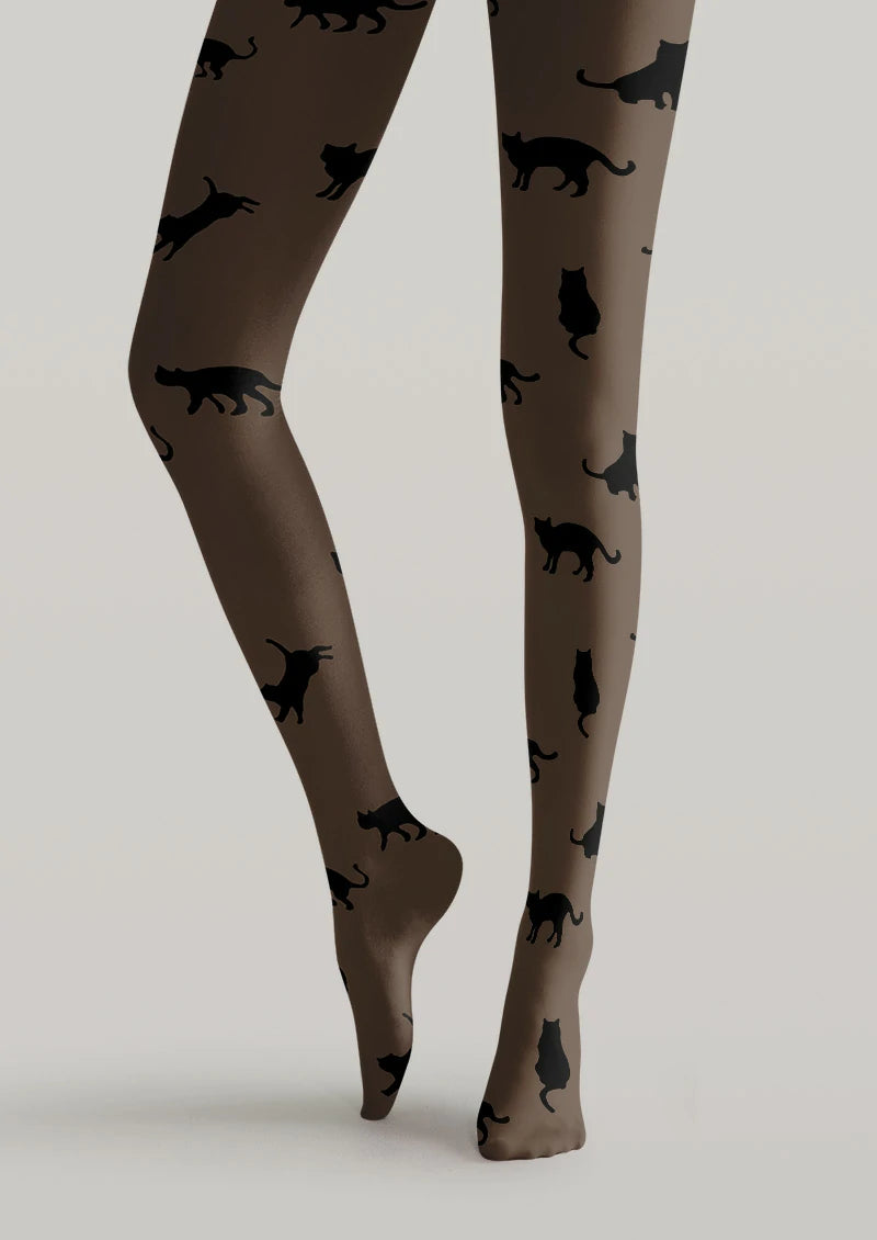 Brown Cat Silhouette Tights