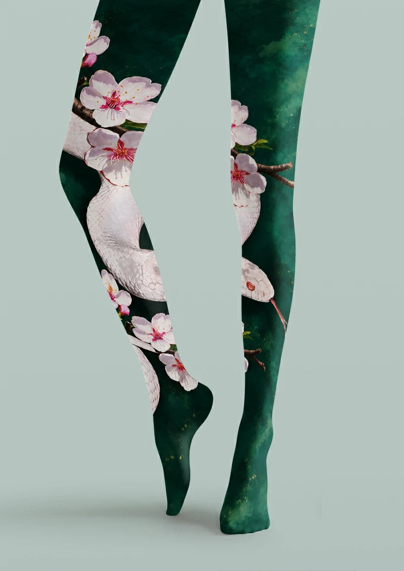 Green Snake and Blossom Tights
