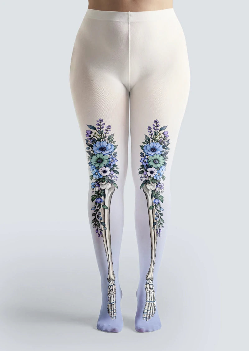White Floral Skeleton Tights