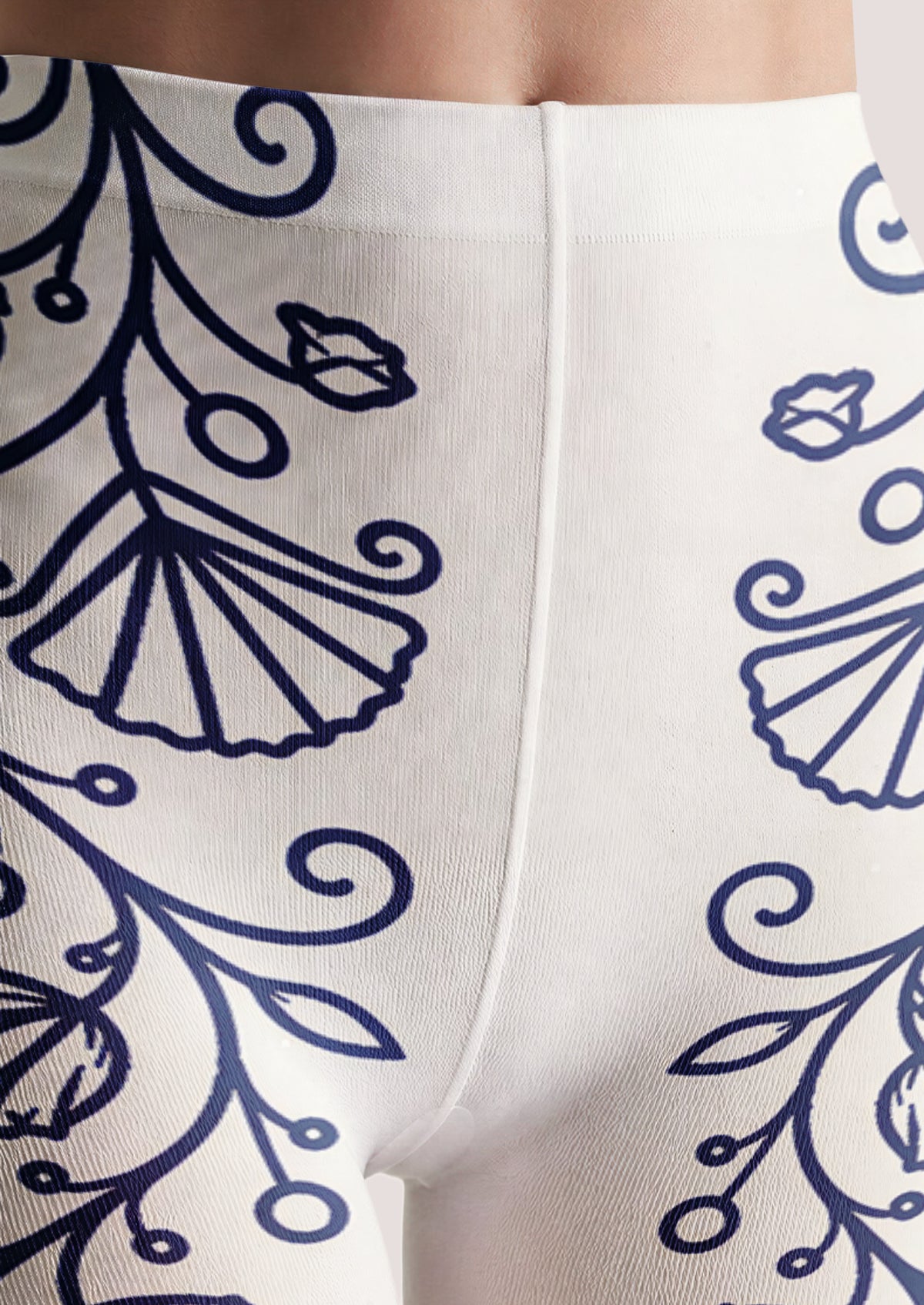 Ivory Navy Floral Tights