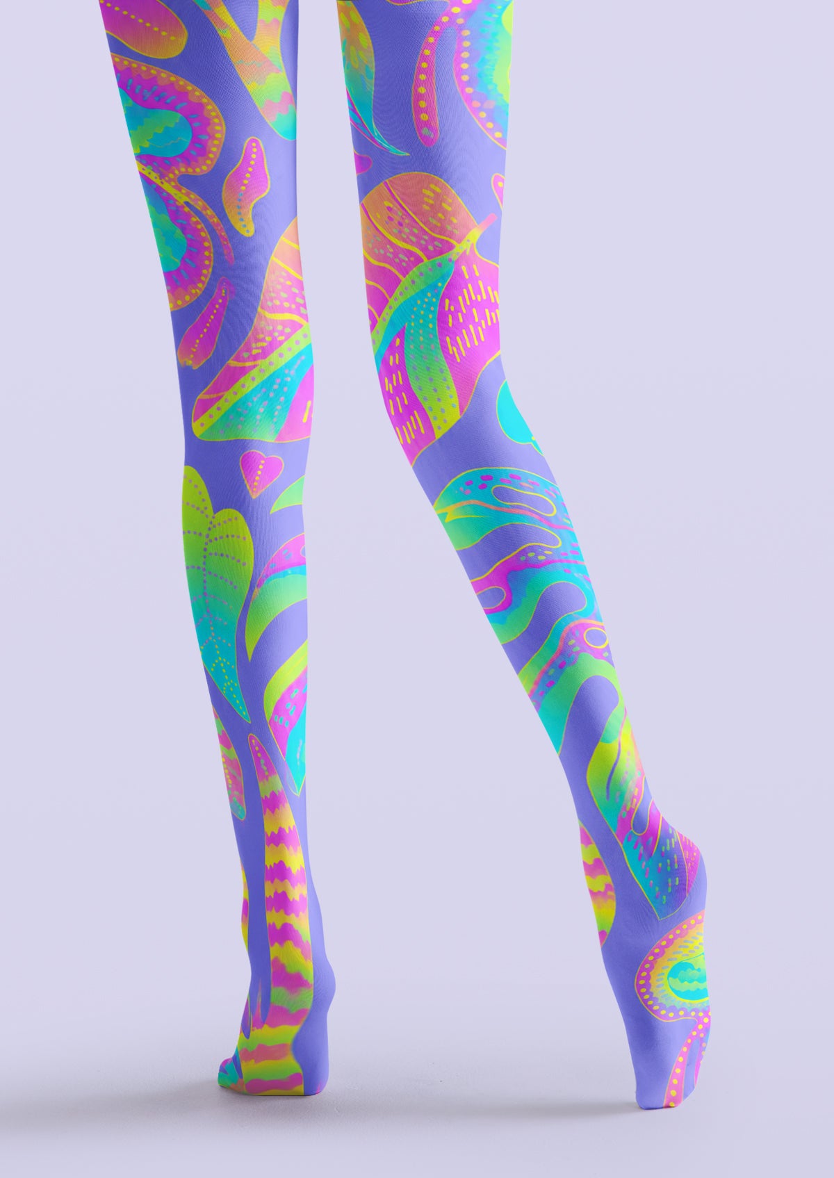 Neon Tropical Leaf Print Tights Hosiery Pantyhose
